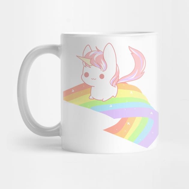Cute pink fluffy unicorn on a pastel rainbow by Con98